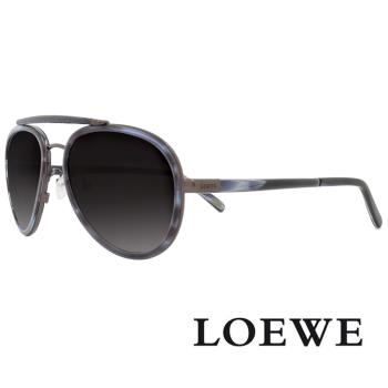 【LOEWE 羅威】西班牙皇室 大理石紋皮革款太陽眼鏡(黑/藍 SLW431-0H41)