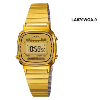 【CASIO 卡西歐】日系-復古風金色系電子女錶 不銹鋼錶帶(LA670WGA-9DF)