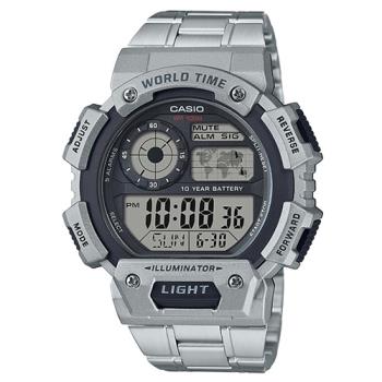 【CASIO 卡西歐】圓形世界時間地圖中性錶 防水100米 不鏽鋼錶帶(AE-1400WHD-1A)