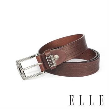 【ELLE HOMME】品牌休閒皮帶/商務皮帶(咖啡色)-金屬水平線