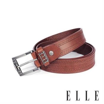 【ELLE HOMME】品牌休閒皮帶/商務皮帶(淺咖啡)-金屬水平線