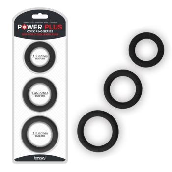 樂谷-POWER PLUS矽膠套環3入(薄款)-黑 鎖精套 持久套環 猛男裝備 情趣套