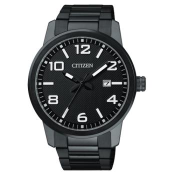 【CITIZEN 星辰】石英指針男錶 不鏽鋼錶帶 黑色錶面 防水30米(BI1025-53E)