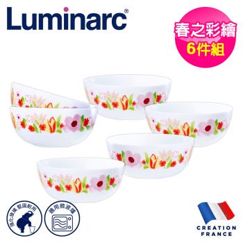 【法國Luminarc】樂美雅 春之彩繪 6入餐碗組/玻璃碗/微波碗/法國進口(ARC-612-DCH)