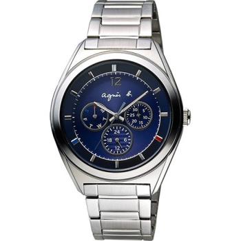 agnes b. Solar 驚豔巴黎太陽能日曆手錶-藍/40mm V14J-0CG0B(BT5010P1)