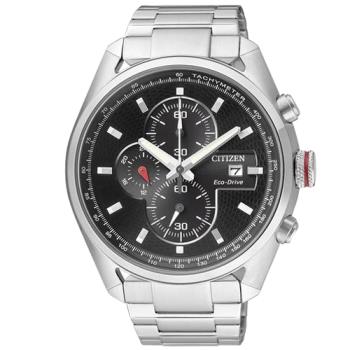 【CITIZEN 星辰】三眼男錶 不鏽鋼錶帶 黑色鏡面 光動能 防水100米(CA0360-58E)