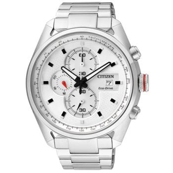 【CITIZEN 星辰】光動能三眼男錶 不鏽鋼錶帶 白色錶面 防水100米(CA0360-58A)