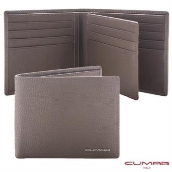【CUMAR】義大利牛皮-時尚短夾-三層左右翻-附證件相片窗設計-灰岩系列