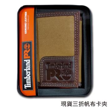 【Timberland】男皮夾 短夾 三折 帆布PRO款 牛皮夾 品牌盒裝／黃褐色