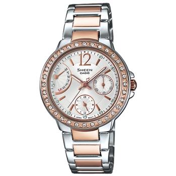 【CASIO 卡西歐 】SHEEN 女錶 不鏽鋼錶帶 白面 施華洛世奇 防水(SHE-3805SPG-7A)