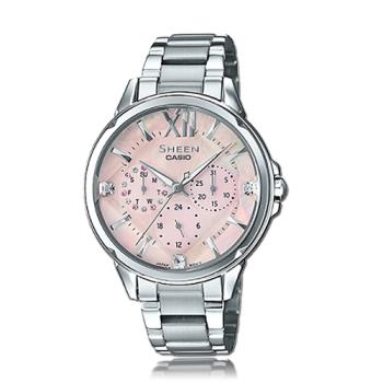 【CASIO 卡西歐 】SHEEN 女錶 不鏽鋼錶帶 珍珠母貝錶盤 防水 施華洛世奇水晶(SHE-3056D-4A)
