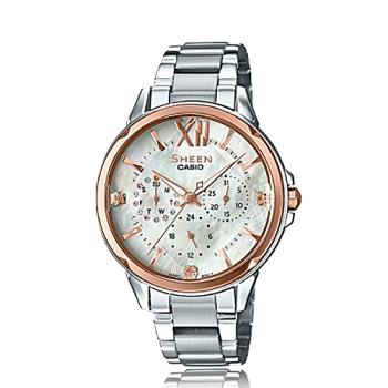 【CASIO 卡西歐 】SHEEN 女錶 不鏽鋼錶帶 施華洛世奇 防水 珍珠母貝錶盤(SHE-3056SG-7A)