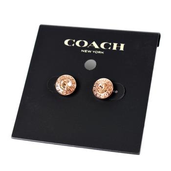 COACH 圓型LOGO水鑽針式耳環-玫瑰金