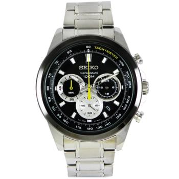【SEIKO 精工】時尚三眼石英男錶 不鏽鋼錶帶 日期顯示 防水100米 黑色錶面(SSB247P1)
