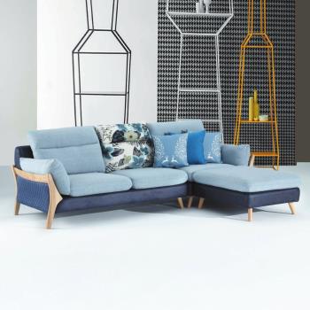 【AS】海明威藍色三人沙發+腳椅-262×188×88cm