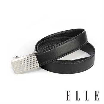 【ELLE HOMME】品牌水平條紋自動扣皮帶/紳士皮帶(黑)