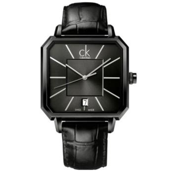 【瑞士 CK手錶 Calvin Klein】型男必備款 方形概念男錶 皮革錶帶礦物抗磨玻璃 防水30米(K1U21402)