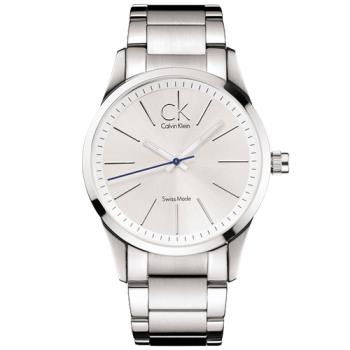 【瑞士 CK手錶 Calvin Klein】白色鋼帶CK經典LOGO男錶 中性錶 不銹鋼錶帶 防水100米(K2241120)