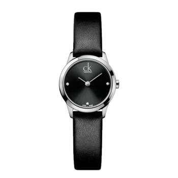 【瑞士 CK手錶 Calvin Klein】晶鑽女錶 小 皮革錶帶 礦物抗磨玻璃 防水30米(K3M231CS)