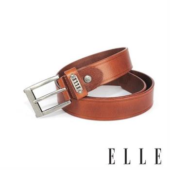 【ELLE HOMME】品牌休閒皮帶/商務皮帶(淺咖啡)-基本款金屬方框