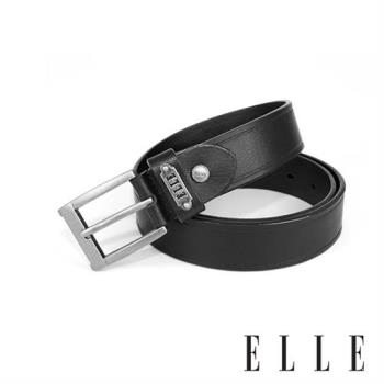 【ELLE HOMME】品牌休閒皮帶/商務皮帶(黑色)-基本款金屬方框