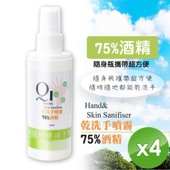 QiMart 現貨限量 75%酒精噴霧 乾洗手/防疫/抑菌-100ml/瓶x4瓶
