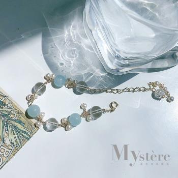 【my stere 我的時尚秘境】14K包金~時尚天然海藍寶配白水晶手鍊