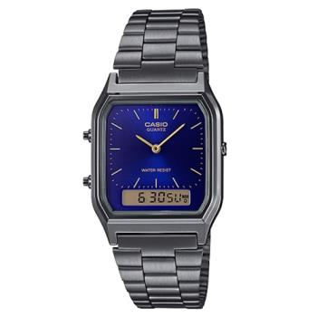 【CASIO 卡西歐】復古雙顯錶 不鏽鋼錶帶 深海藍 生活防水 兩地時間(AQ-230GG-2A)