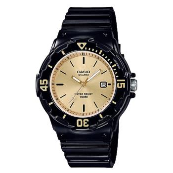 【CASIO 卡西歐】指針錶 橡膠錶帶 防水100米 黑色金面(LRW-200H-9E)