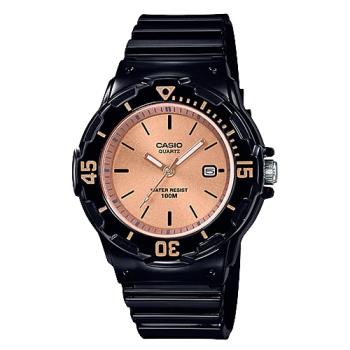 【CASIO 卡西歐】指針錶 橡膠錶帶 防水100米 黑色玫瑰金面(LRW-200H-9E2)
