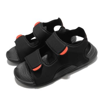 adidas 涼鞋 Swim Sandals C 童鞋 愛迪達 魔鬼氈 外出 郊遊 踏青 黑 橘紅 FY8936 [ACS 跨運動]