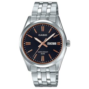 【CASIO 卡西歐】時尚石英男錶 不鏽鋼錶帶 黑x玫瑰金 防水50米(MTP-1335D-1A2)