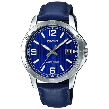 【CASIO 卡西歐】簡約指針石英錶 皮革錶帶 日常生活防水 日期顯示(MTP-V004L-2B)