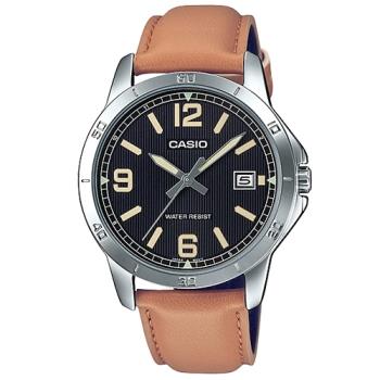 【CASIO 卡西歐】簡約指針石英錶 皮革錶帶 日常生活防水 日期顯示(MTP-V004L-1B2)