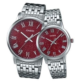 【CASIO 卡西歐 對錶系列】不鏽鋼錶帶 羅馬數字 浪漫情人對錶(MTP-TW100D-4A + LTP-TW100D-4A)