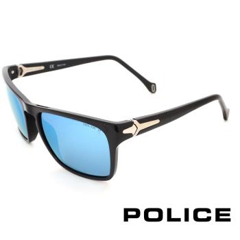 【POLICE】義大利 霧面簡約造型太陽眼鏡(水銀藍鏡面/黑-POS1810-Z42P)