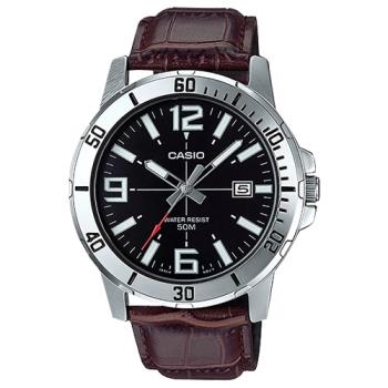 【CASIO 卡西歐】指針男錶 皮革錶帶 日期顯示 防水50米(MTP-VD01L-1B)