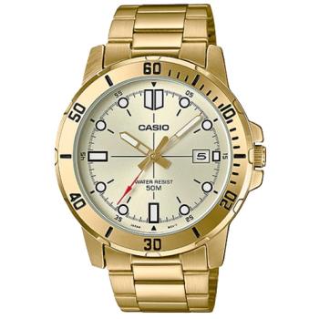 【CASIO 卡西歐】金屬指針錶 50米防水 日期顯示 不鏽鋼錶帶(MTP-VD01G-9E)