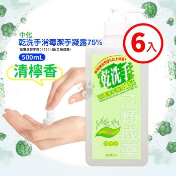 中化 乾洗手消毒潔手凝露75% 500ml (6入) 乙類成藥