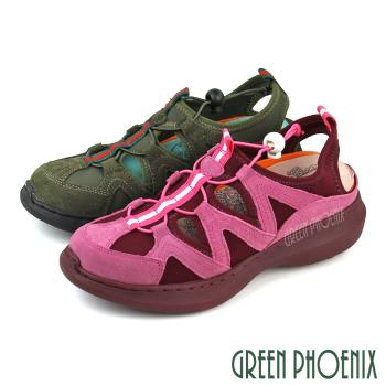 GREEN PHOENIX 女 涼鞋 全真皮 手縫 撞色 束帶釦 厚底 氣墊U51-20224