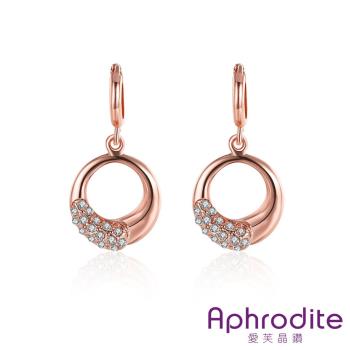 【Aphrodite 愛芙晶鑽】圓滿圈圈綴鑽造型水鑽耳環(玫瑰金色)