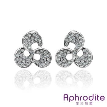【Aphrodite 愛芙晶鑽】可愛小花抽象造型鑲鑽耳環(白金色)
