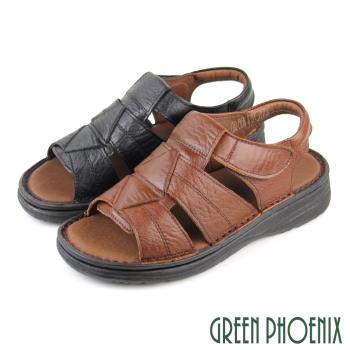 GREEN PHOENIX 男 涼鞋 幾何圖形 全真皮 手工 沾黏式 寬楦 厚底 台灣製T12-12767