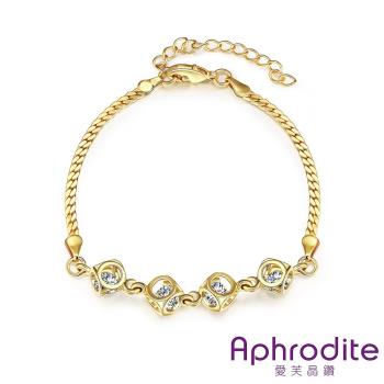 【Aphrodite 愛芙晶鑽】幾何縷空美鑽造型手環(黃金色)