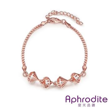【Aphrodite 愛芙晶鑽】立體鑽石美鑽造型手環(玫瑰金色)