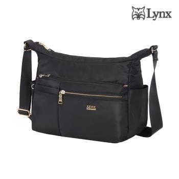 【Lynx】多口袋/多夾層/船型設計側背包/斜背包-黑色