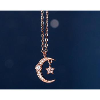 【Jpqueen】吸引目光月亮星星鋯石項鍊(玫瑰金)