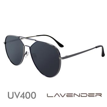 Lavender偏光片太陽眼鏡 造型鏡片雙槓飛官-金屬槍色P5118-C1