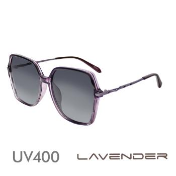 Lavender偏光片太陽眼鏡 時尚幾何高雅小水鑽鏡腳-透明紫12140-C5