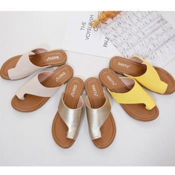 【Taroko】搶眼元素設計夏季平底休閒夾腳涼拖鞋(4色可選)